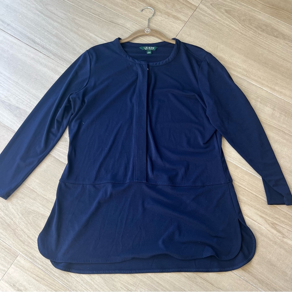 Lauren By Ralph Lauren Navy Long-Sleeve Round-Neck Tunic